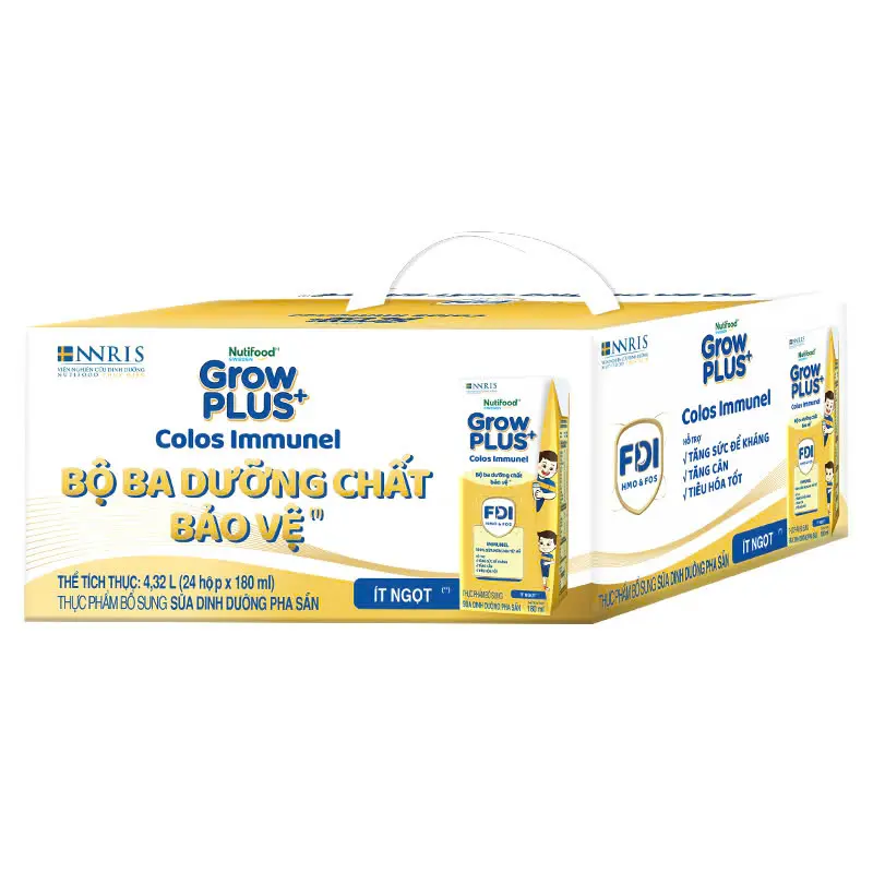 Thùng 24 hộp 110ml sữa pha sẵn ít ngọt Nutifood Swenden Growplus+ Colos Immunel  2.64L  Sữa, Growplus bổ sung Vitamin Cho Bé 3