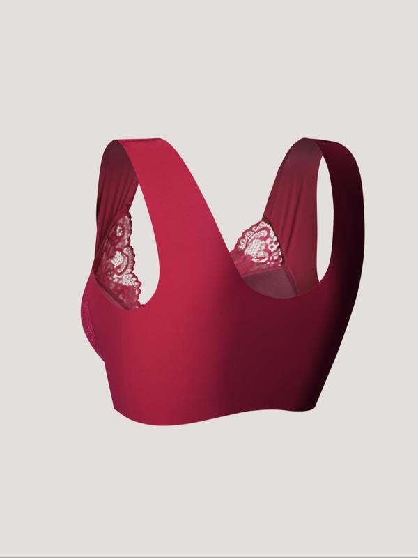 Women's Solid Color Front-Closure Seamless Floral Lace Bra, Soft Comfortable Breathable Wireless Push Up Bra, Women's Lingerie for All Seasons 6