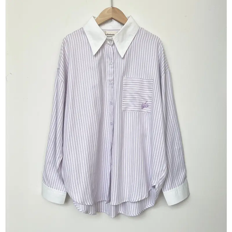 Áo sơ mi nữ freesize đũi kẻ 100% cotton Striped Shirt - by ufo.thebasic Women Top 7