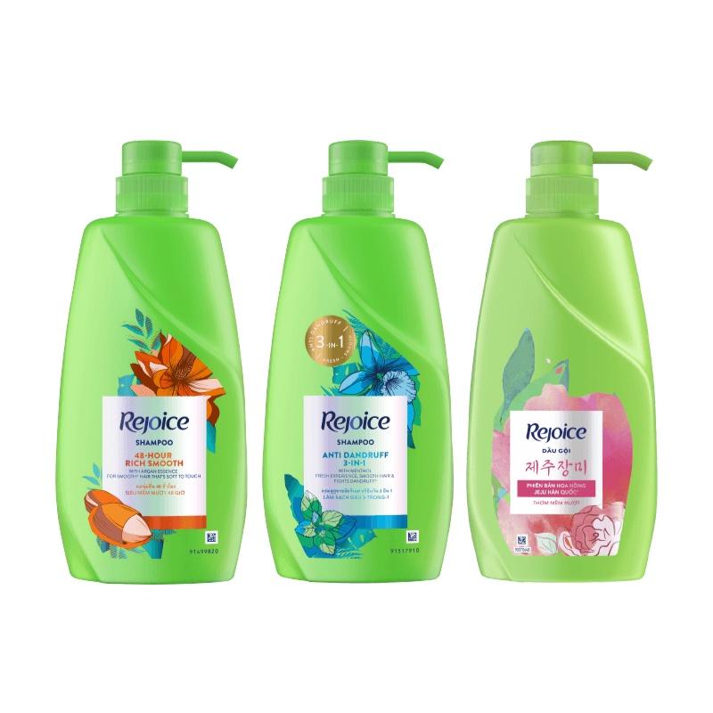  Dầu Gội REJOICE chai 900ml Siêu Mượt   Giảm Gàu 3 In 1   Hoa Hồng Jeju 