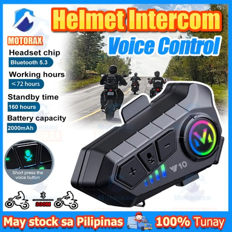 🇵🇭 Motorcycle Intercom For Helmet Bluetooth 5.3 Headset Wireless Ipx6 Waterproof For 2 Rider Outdoor Riding Intercom  Support Voice Control