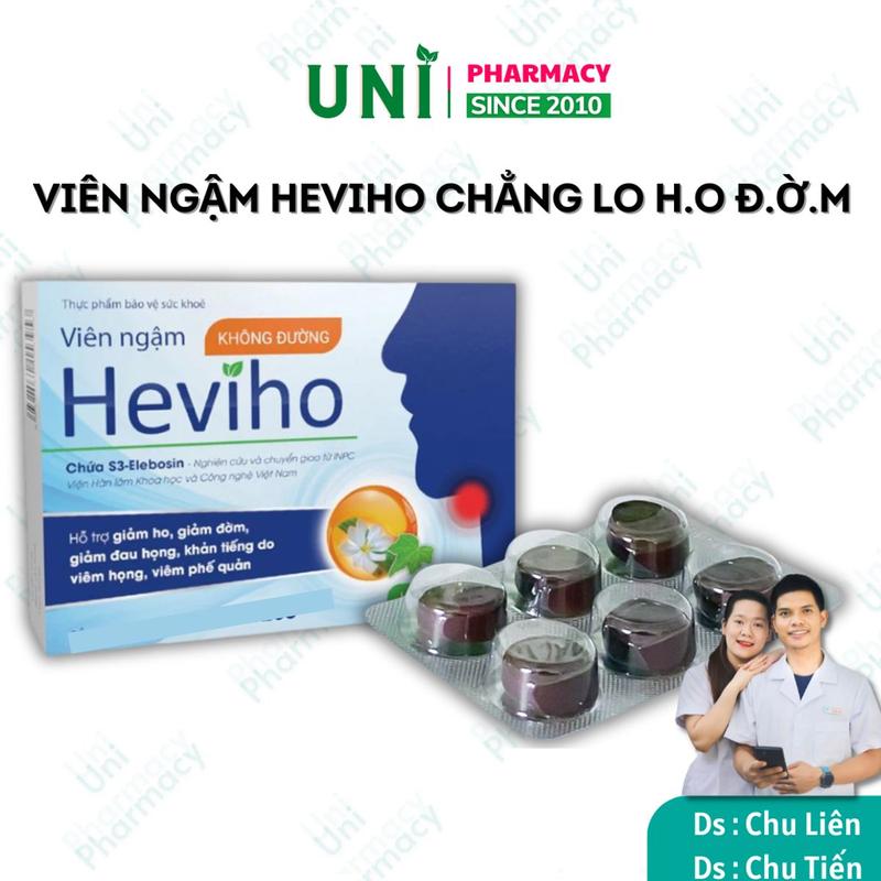  KẸO NGẬM HO KHÔNG ĐƯỜNG HEVIHO Heviho Thái Minh - Từ Thảo dượċ Hỗ Trợ Giảm Ho Giảm Đau Họng Khản Tiếng - Hộp 3 vỉ 