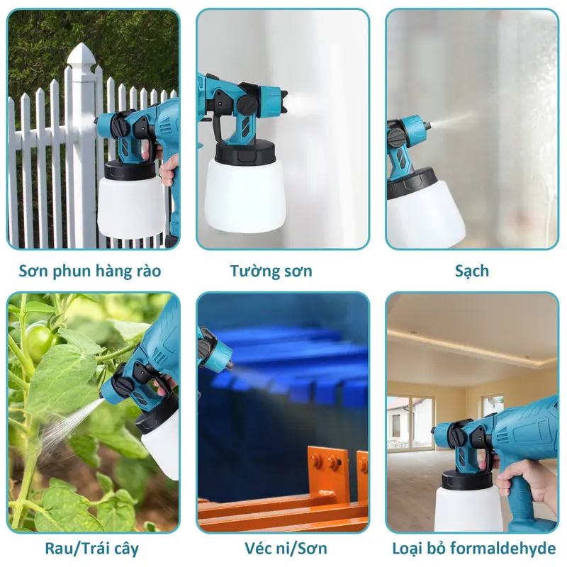 (BH 2 Năm) Máy Phun Sơn Cầm Tay Pin 21V, Bình Phun Sơn 1000ML, Bình Phun Sơn Pin, Dùng Chân Pin Phổ Thông, Sơn PU, Sơn Nước, Sơn Nhà, Gỗ, Kim Loại 2
