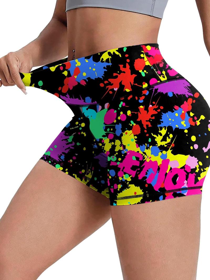 Product Introduction of Women's All Over Print Shorts, Casual Comfy Breathable Skinny Shorts for Yoga Gym Workout Running, Ladies Bottoms for All Seasons 1