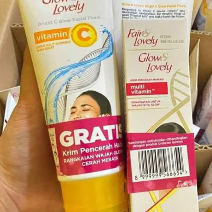 Paket Hemat Glow Lovely 2 IN 1 ( Foam Vit. C 100 ml + Cream Pencerah 23 Gr ) 2 Pcs. Facial Wajah