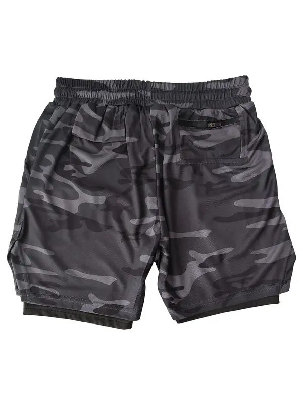 Men's Creepy Smile Face Print 2 in 1 Double Layer Drawstring Waist Gym Shorts, Casual Comfortable Breathable Quick Drying Pocket Shorts for Summer, Men's Bottoms for Workout Fitness Running 6