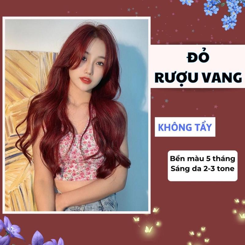 Thuốc nhuộm tóc màu đỏ rượu vang không cần tẩy lên từ nền tóc đen tự nhiên Đổi Màu Tóc Nữ thuôc nhuộm