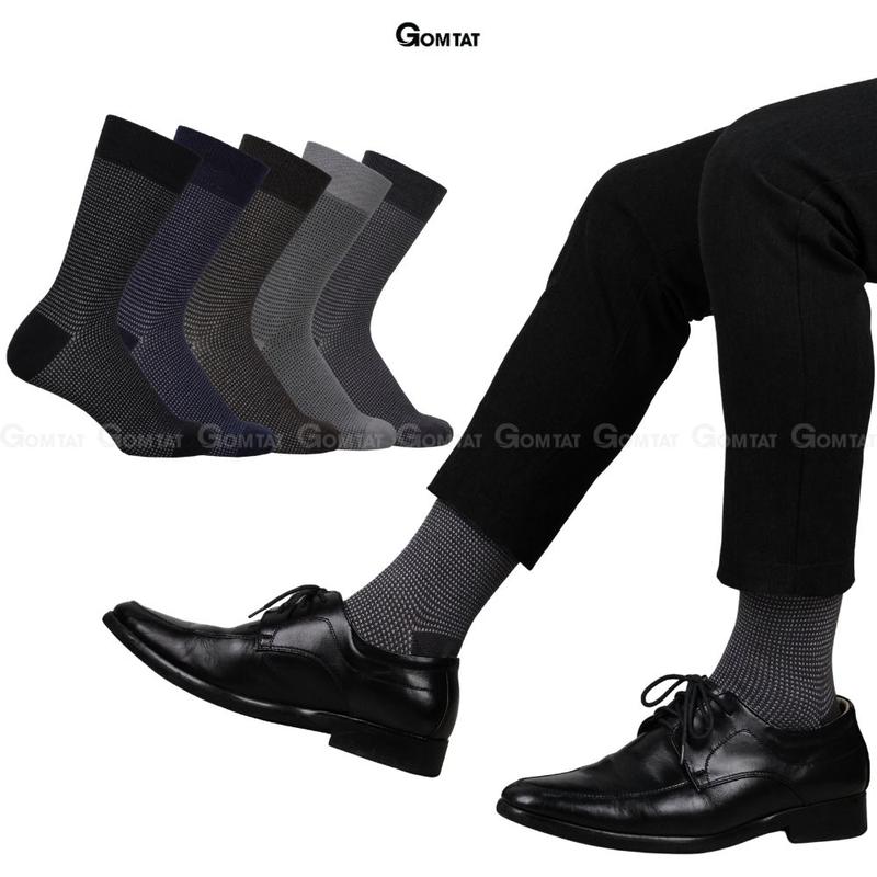 Hộp 5 đôi tất đi giày tây cổ cao Cotton, vớ nam công sở họa tiết chấm bi, êm chân, thoáng khí, tất nam công sở, vớ nam cao cổ Menswear - TATGIAYTAY01-CB5