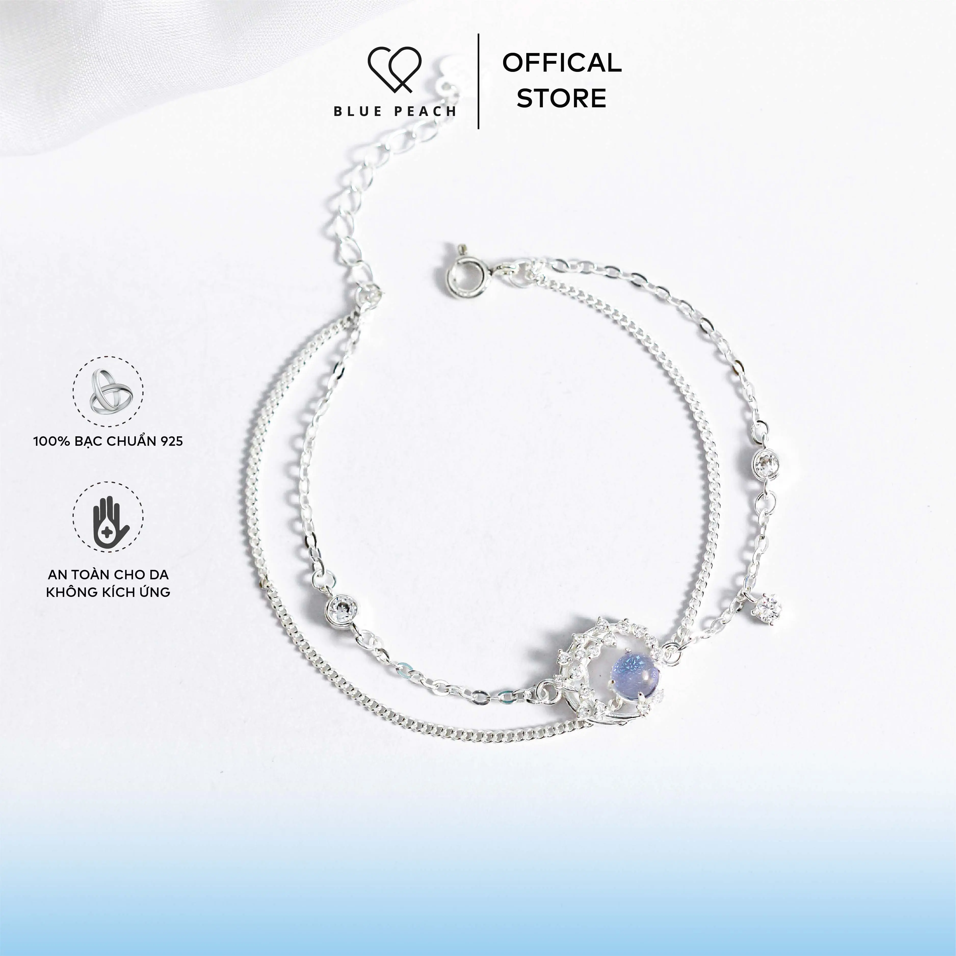 Lắc Tay Bạc Blue Peach Blue Glitter Moon VN - Violet LT634