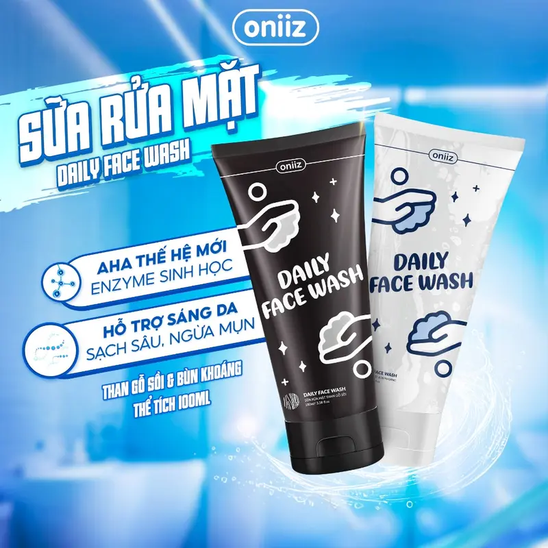 Sữa rửa mặt Daily Wash than gỗ sồi, bùn khoáng Oniiz làm sạch bụi bẩn, dầu thừa, ngừa mụn cho da 100ml Skincare Tẩy Trang Massage Son Môi Sun Cream 0