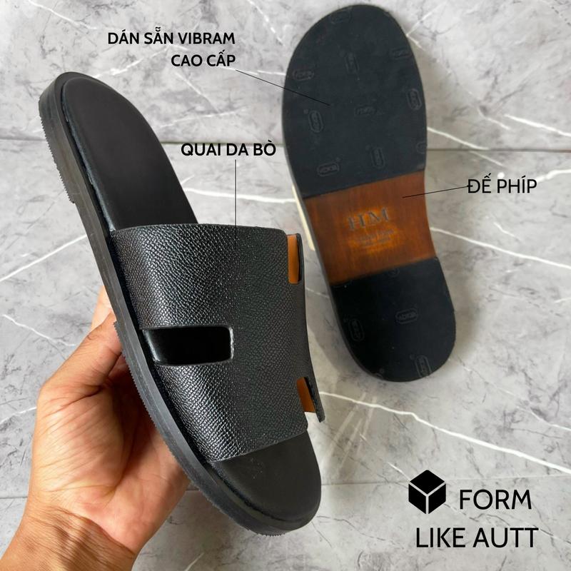 DÉP NAM ĐẾ FIP - BẢN ĐEN NHÁM DÁN SẴN ĐẾ VIBRAM - HÀNG DA BÒ ĐẾ FIT CAO CẤP FORM LIKEAUTT NÉT CĂNG Đế Bằng Slipper DéP Sandal