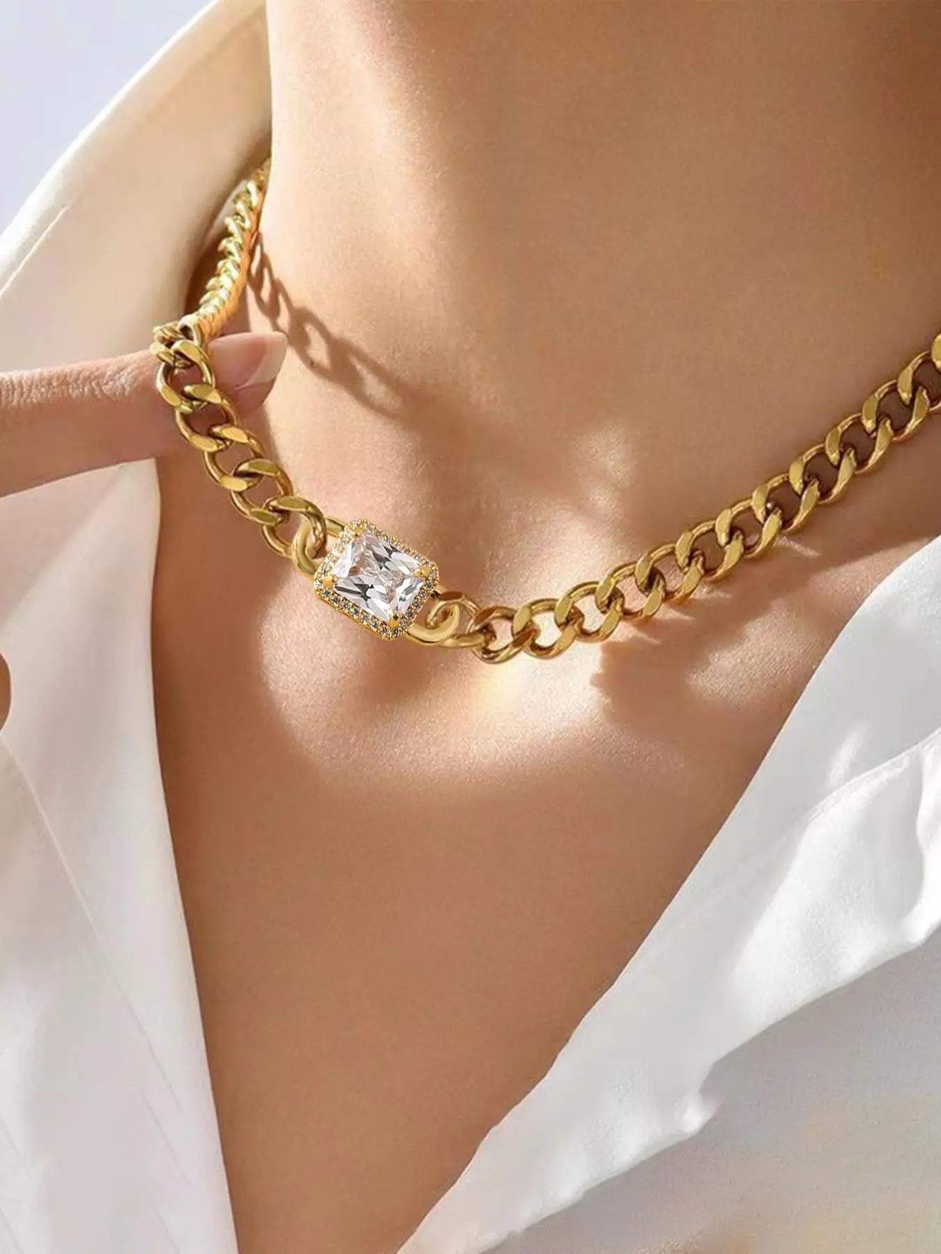 Women's Elegant Chunky Chain Necklace, Fashionable Charm Necklace for Party, Daily Clothing Decor, Trendy All-match & Exquisite Jewelry for Birthday Gift