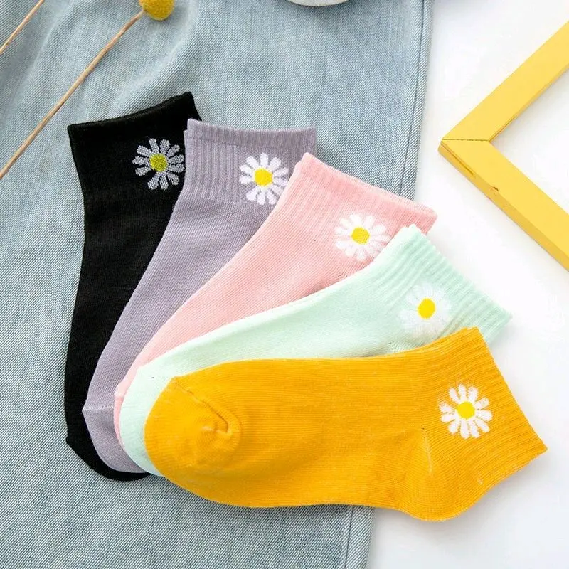 Kaos kaki wanita pendek semata kaki motif Bunga Ankle Garis 0