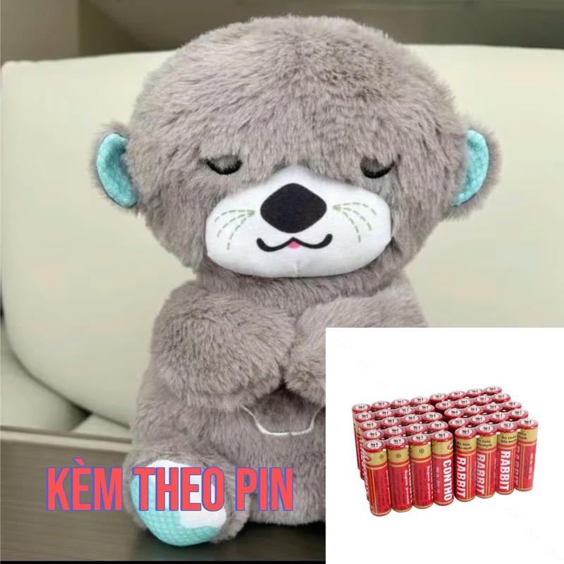 ( Kèm 3 viên pin ) Gấu bông rái cá có nhịp thở, phát nhạc dịu êm, lông mềm mịn đáng yêu - FREESHIP - Toy, Thú Nhồi Bông