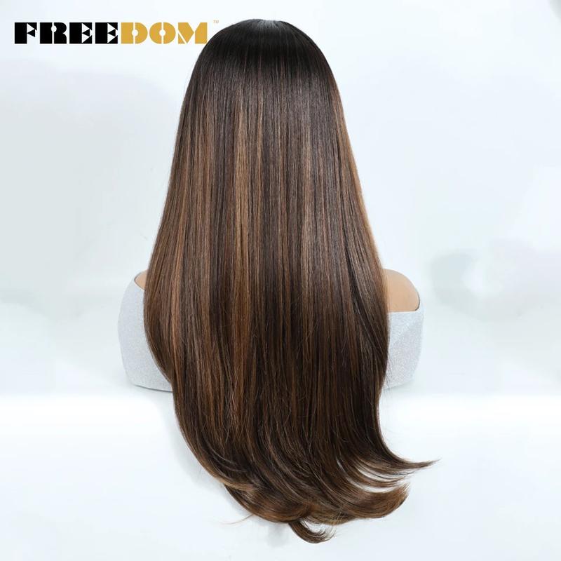 Product Introduction of Synthetic Lace Front Wigs For Black Woman Layered Straight Wear and Go Glueless Wigs Ombre Brown T Part & 6x4 Pre Plucked Wig 6
