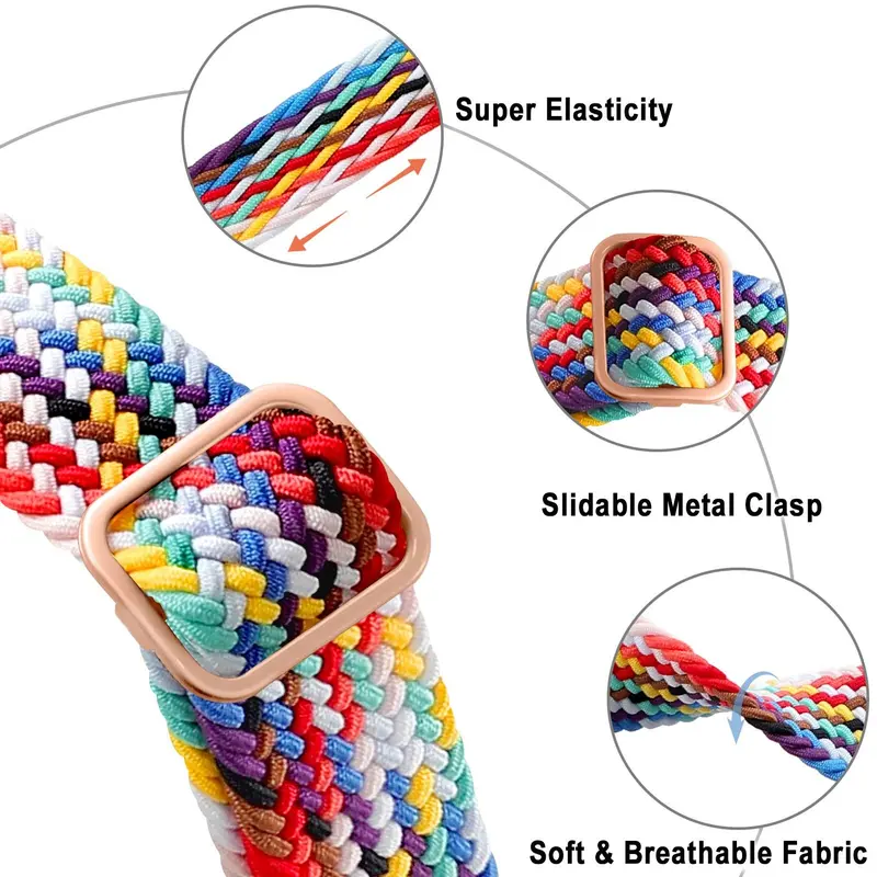 Nylon Elastic Braided Strap for Apple Watch Ultra 2 49mm Series 10 9 8 7 SE2 6 5 4 3 2 1 Adjustable Colorful Belt Bracelet Metal Buckle Band for iWatch 46mm 42mm 41mm 45mm 44mm 38mm 40mm DT No 1 HW22 W26 IWO T500+pro Tali Jam Tangan Smartwatch Accessories 6