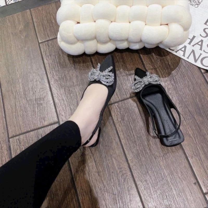 Giày sandal nhung nơ lấp lánh (form rộng) DéP Nữ Shoes Len vừa quai hậu