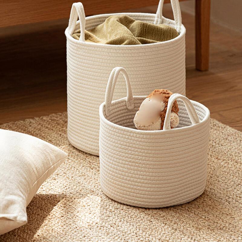 Simple Woven Rope Laundry Clothes per Storage Basket with Easy Carry Handles Soft Blanket Holder Bin for Apartments Living Room 1