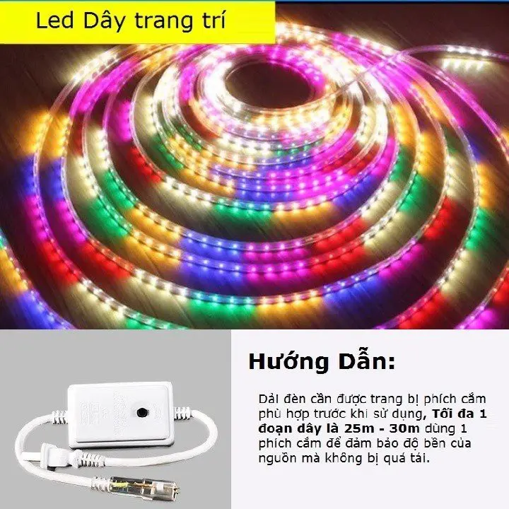 Cuộn 100m Led Dây 2835 Nhiều Màu Đuổi,1 Mét Có 48 Led Đúc Chống Nước Trang Trí Ngoài Trời, Sân Vườn, Nhà Cửa Kèm 10 Nguồn Nháy 2