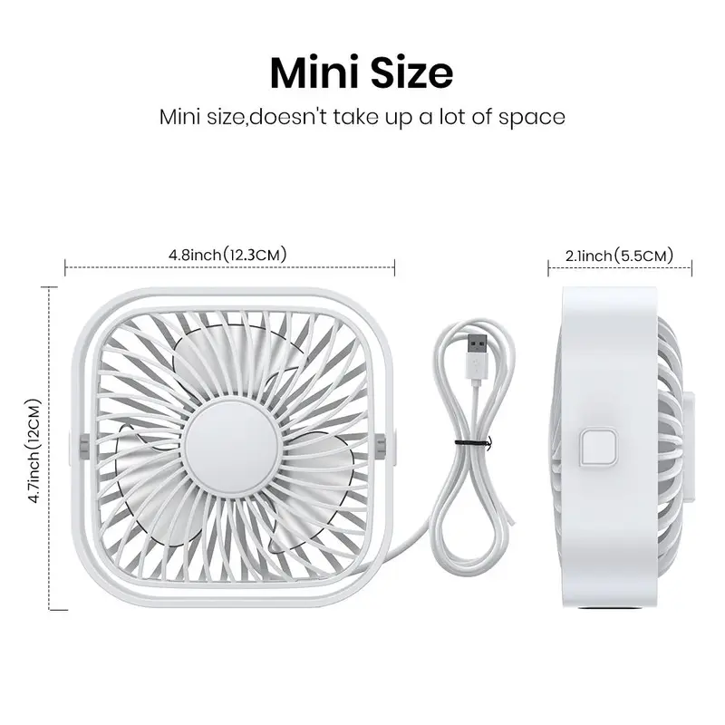 USB Powered Desk Fan, 360° Adjustable Angle Mini Fan, Portable 3 Wind Speeds Desktop Fan, Adjustment Table Fan For Home Office Car 7