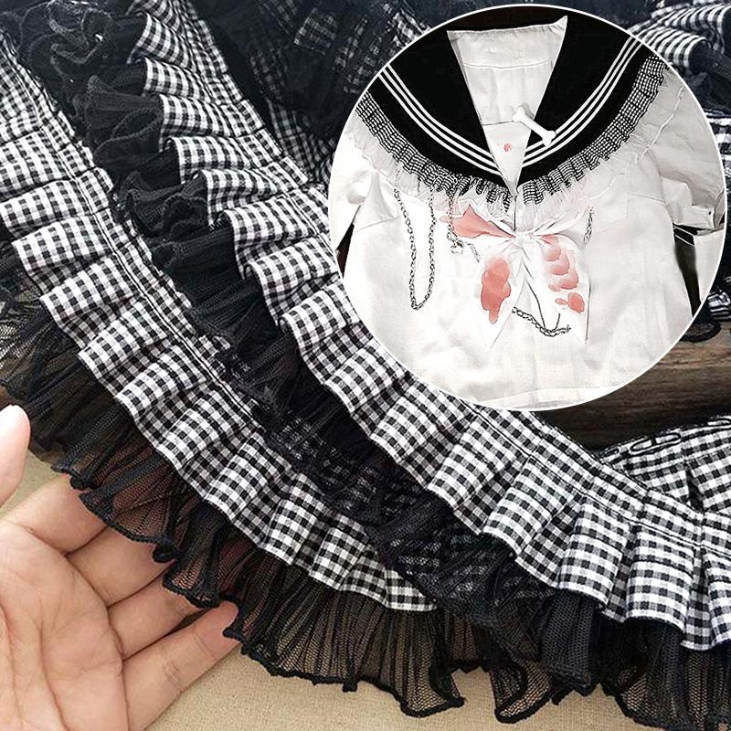 Product Introduction of Ren Kẻ Sọc, Rộng 7Cm, Trắng Và Đen, Ruy Băng Satin, Dây Buộc Xếp Ly Viền Ren Thêu, Bán Trong 1 Sân 20