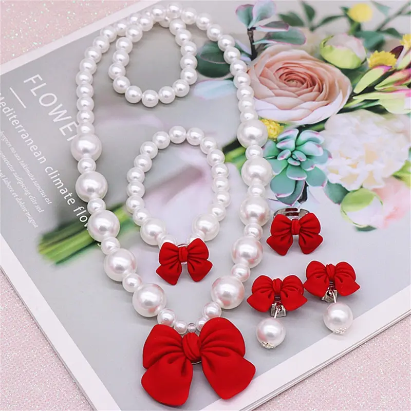 Bộ Vòng Cổ Trẻ Em, Vòng Cổ Trẻ Em, Thiết Kế Hình Nơ Và Ngọc Trai Dễ Thương, Thích Hợp Cho Bé Gái, Quà Tặng Sinh Viên, Đồ Trang Trí Trẻ Em, Phụ Kiện Quần Áo Nữ, KDX7