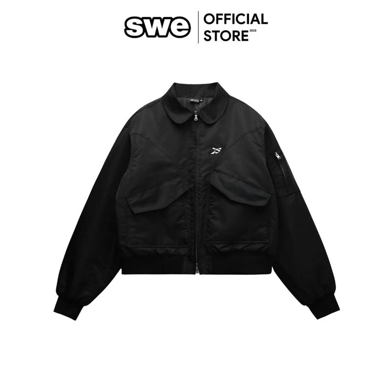 Áo Khoác Bomber Nam/Nữ Local Brand SWE BADGE BOMBER JACKET - BLACK