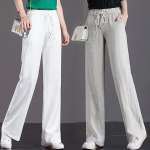 Free Shipping Cotton Loose casual Straight pants Women high waist Wide Leg Pants Elastic waist New Fashion Cropped Trousers women Long pants