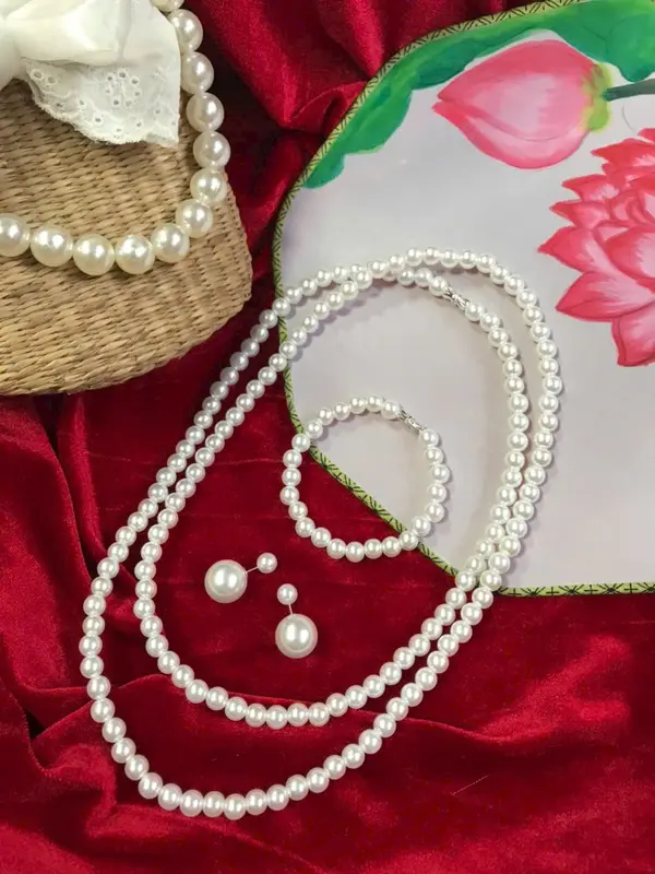 Bộ 3 chi tiết vòng cổ, vòng tay, hoa tai ngọc trai (TÁCH LẺ) 3