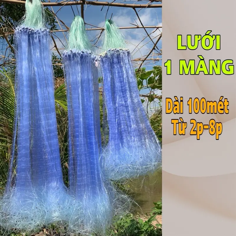 [100 Mét] Lưới Cá 1 Màng Thả Ao Hồ, Đồng Ruộng, Cao (60cm - 1m2) Phao Xốp, Chì Nhẹ, Nặng 400Gram, Thả Nước Đứng. Fishing net