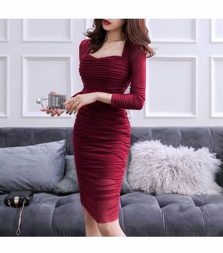 Product Introduction of Female OL temperament  royal sister style slim fit buttocks  sexy mesh pleated dress 1