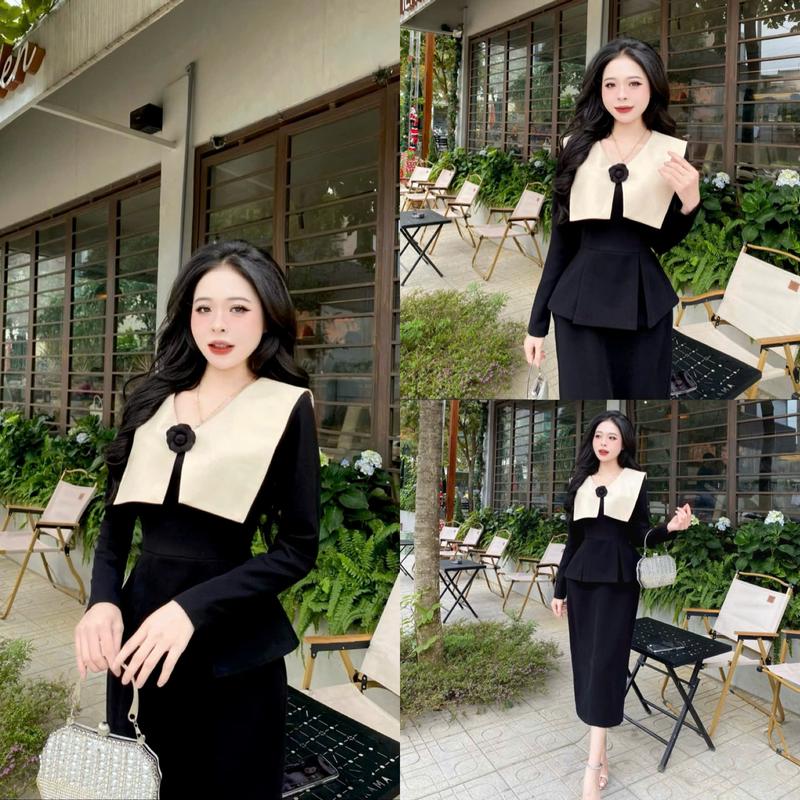S45 - Váy thiết kế Evii dành cho nữ, Đầm thiết kế cổ tim vạt vuông ( tặng kèm hoa cài ) Peplum liền thân dáng bút chì xuông phù hợp đi làm, đi chơi và  dự tiệc. Có Bigsize Women Dress