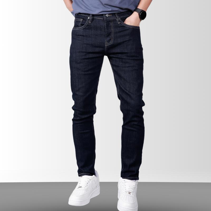 Quần Jean  Dài Nam Màu Đen NANO Xanh Đen chỉ vàng, chất jean co giãn