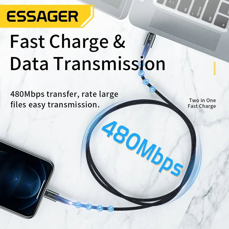 Essager 27w PD USB c sang Lcáp sạc nhanh cho ip Type c cho dây-vận chuyển nhanh 3