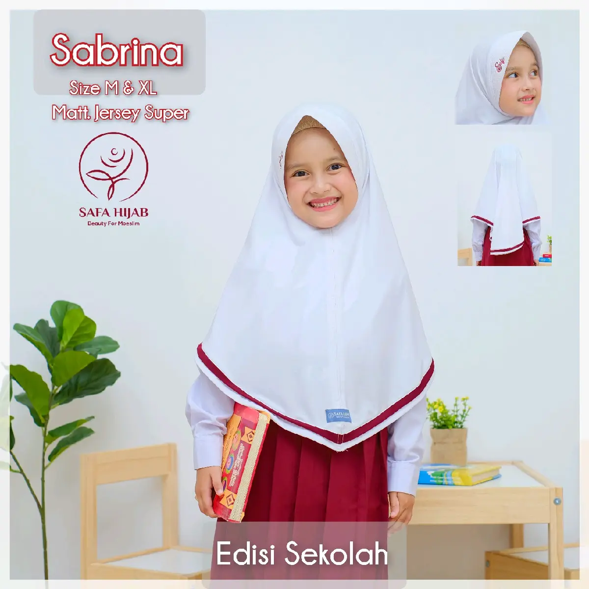 SABRINA Hijab Sekolah Anak original by Safa Hijab Muslim Putih Kerudung