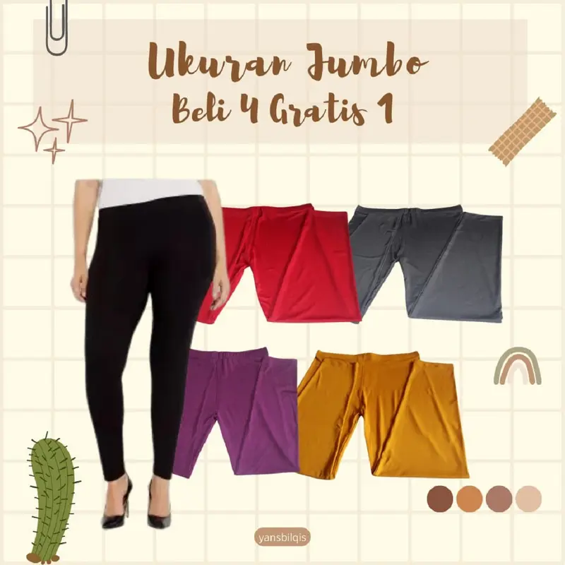 [PAKET HEMAT !!! BELI 4 GRATIS 1] Celana Legging Wanita Dewasa Panjang Polos Ukuran Standar, Jumbo dan Super Jumbo Hitam Nyaman Tebal 3