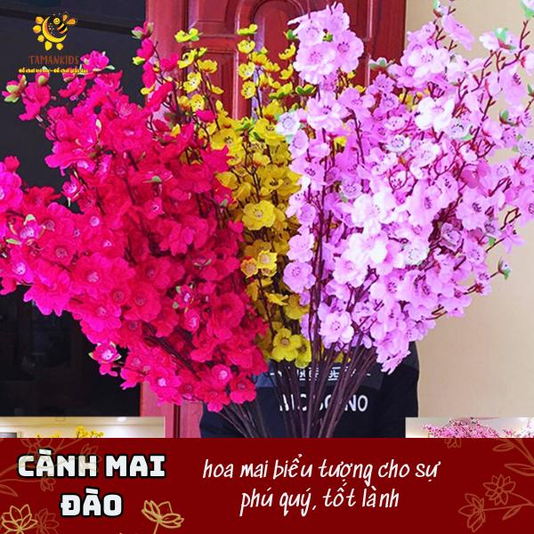 Combo 10 Cành Hoa Mai Hoa Đào Giả Trang Trí Tết Cực Đẹp Mắt