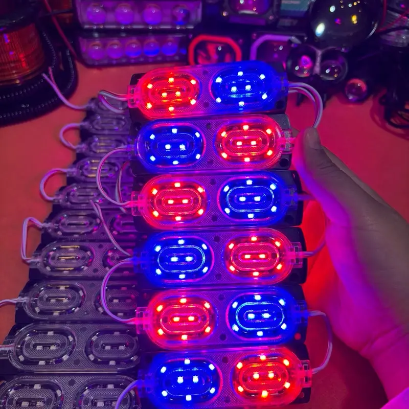 Combo 5-10 thanh đèn 12v và 24v led hai màu xanh dương-đỏ nhấp nháy trang trí xe 0