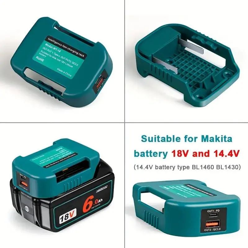 Battery Adapter for Makita 18V Lithium-ion Batteries, USB and Type-C Fast Charger Dock, Portable Battery Holder (Adapter Only), Tool Accessories, Hardware 2