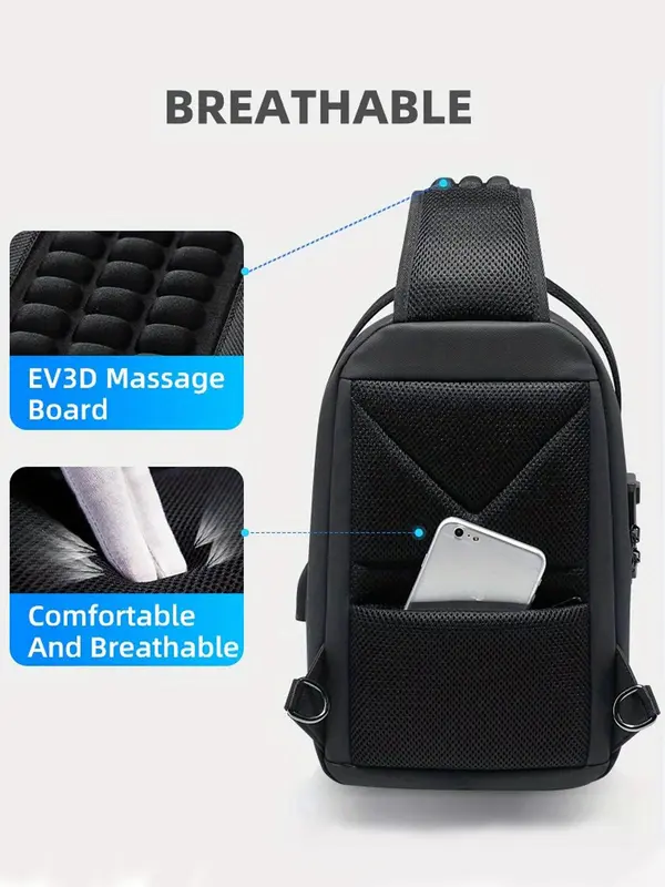 Men's Business Solid Color Sling Bag, Large Capacity Shoulder Bag, Usb Charging & Waterproof Crossbody Bag, Casual Office Computer Bag for Daily Used 7