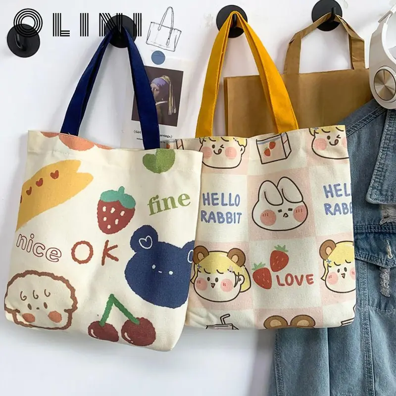 Túi Xách Vải Bố, Thiết Kế In Hình Hoạt Hình Đơn Giản, Sức Chứa Lớn, Túi Đeo Vai, Túi Kẹp Nách Thích Hợp Cho Học Sinh 0