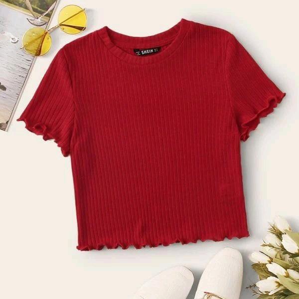 Atasan Crop Top // Lengan Pendek // material rib knit // Melar Wanita Polos Baju Kaos 3
