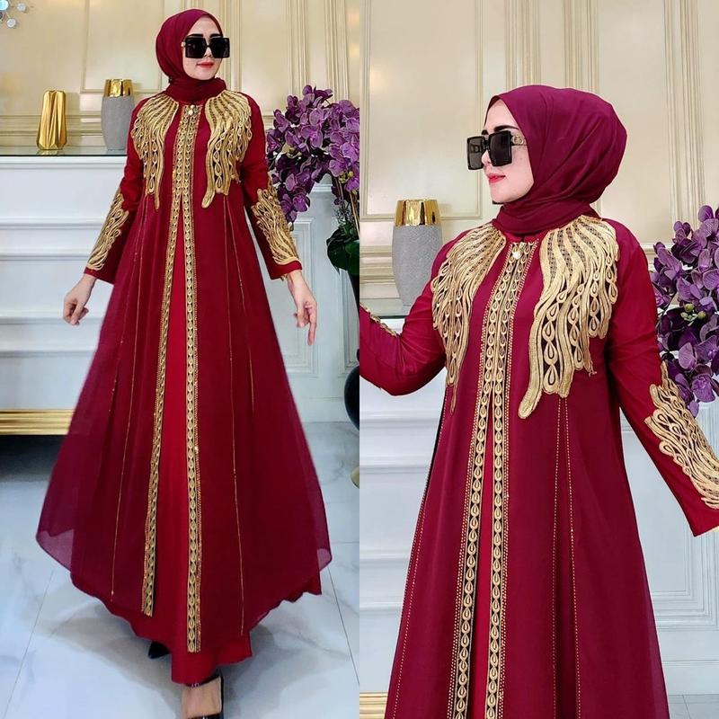 (COD)Gamis Abaya Arab SHANIA Motif Bordir Jersey Mix Ceruty Mote Swarosky Terbaru Muslim Hitam Turki Mewah 2