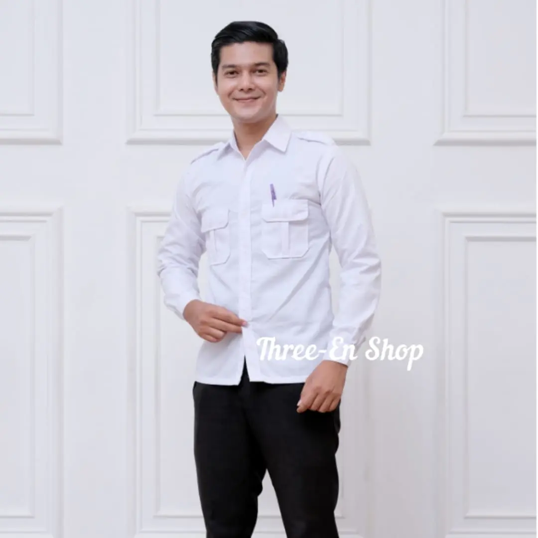 PDH Pria Baju Dinas Putih Pria Seragam PDH Seragam Pabrik Baju Kerja Panjang Pendek size l wtac pdk merah