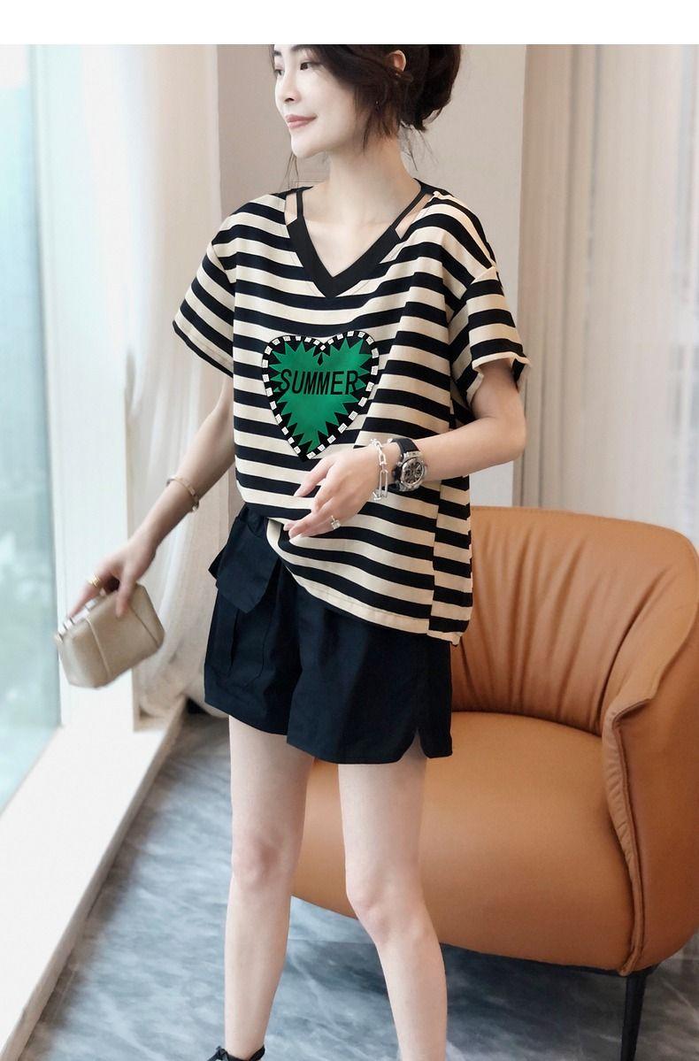 Product Introduction of Áo Thun Ngắn Tay Sọc khoét Cổ Chữ V Ngoại Cỡ Dành Cho Nữ, Bộ Sưu Tập Mùa Hè, Thiết Kế Đẹp, Dáng Rộng Vừa Vặn, 150,00kg, Hàng Mới Về 9