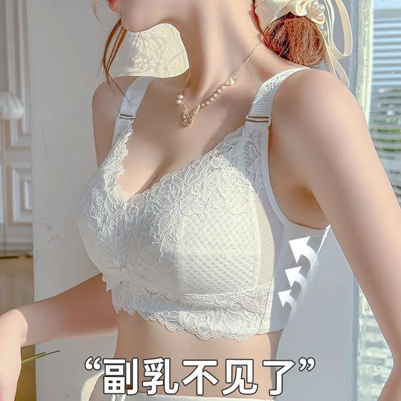 [Alluer] Large Bust Minimizer Bra for Women, Thin Adjustable Push-Up Bra, Side Breast Collection, Anti-Sagging, Plus Size Bra, Ultra-Thin for Summer