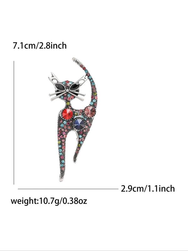 Cute Cat Design Brooch, Rhinestone Decorated Animal Themed Brooch, Fashion Accessories for Women & Men, Trendy All-match & Exquisite Jewelry for Birthday Gift 5