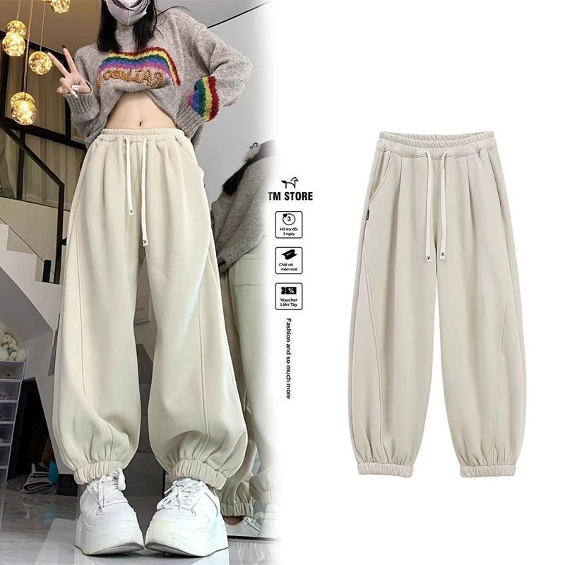 Quần nỉ jogger nam nữ form rộng bo chun gấu, chất sịn, có lớp lót mịn bên trong, 3 màu mặc thu động 2024 [Nỉ 3] Women Nữ quần  vải suông ống