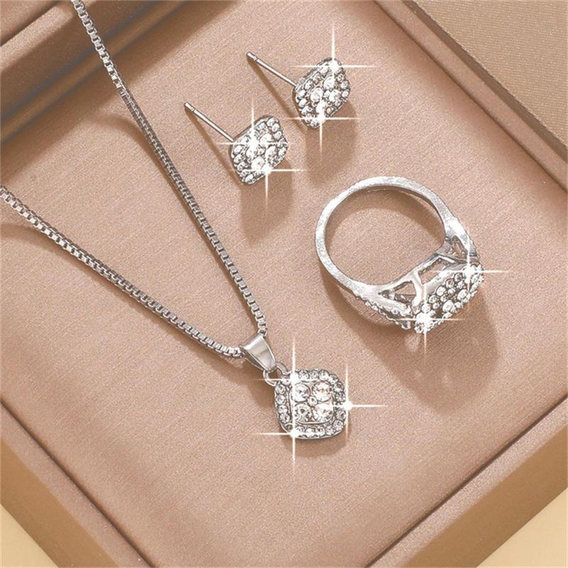 Product Introduction of Phụ Nữ Kim Cương Giả Vòng Cổ Bông Tai Bộ Trang Sức Sáng Bóng Thời Trang Thanh Lịch Sang Trọng | Gấu Pink 13