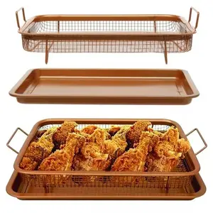 (COD) Nampan tirisan minyak gorengan stainless GOLD TEBAL / nampan oven pemanggang / peniris minyak multifungsi / loyang oven tray serbaguna /baking tray / cooling rack / rak pendingin / wadah minyak kentucky chicken dry fryer / copper crisper tray